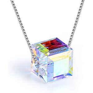 Women's A_Aurora Sterling Silver Necklace Cubic Crystals Pendant Necklace